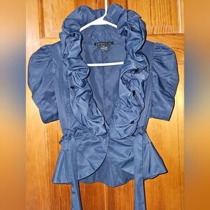 Navy Ruffled Short Sleeve Blazer